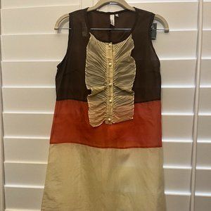 Sine Cream, Pink, and Brown Silk Mini Dress - Size 4